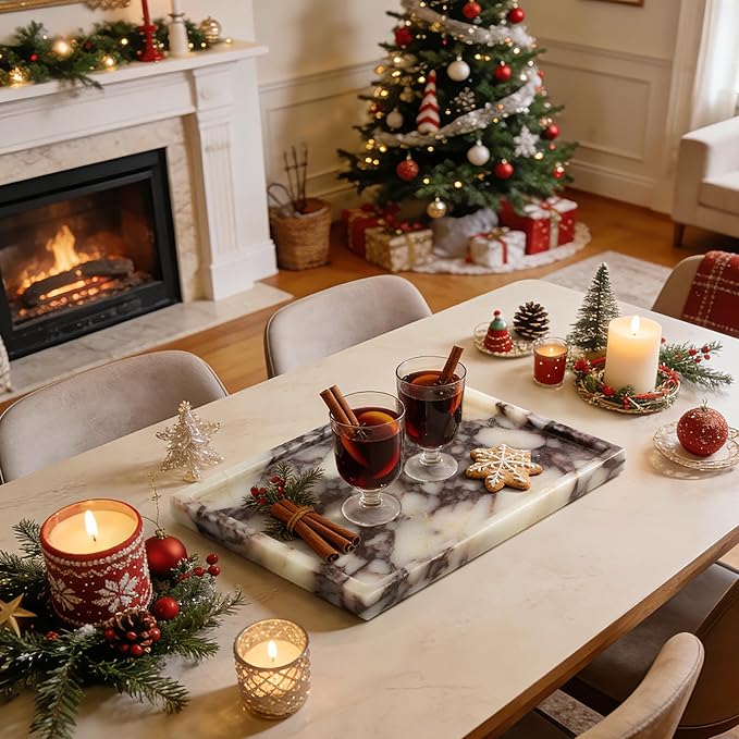 100% Real Luxury Natural Marble Vanity Tray Genuine Calacatta Viola Marble Stone Storage Trays for Home Decor Bathroom Vanity Dresser Kitchen, Non-Resin/Non-Ceramic, 11.7" x 7.8"