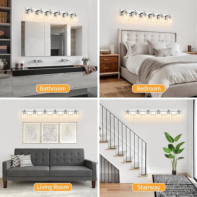 6 Light Modern Bathroom Light Fixtures Over Mirror, Chrome Vanity Lights for Bathroom Wall Sconces with Clear Glass Shades, E26 Socket (Bulbs Not Included)
