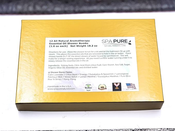 Spa Pure Shower Bombs: New SCENTS Rejuvenating Steamers Aromatherapy Tablets, Bomb, Vaporizing Steamer Soothers Bath Melt for Women, Men, Natural Organic Large Cosmetic Fizzies (12 Count) Pack of 1