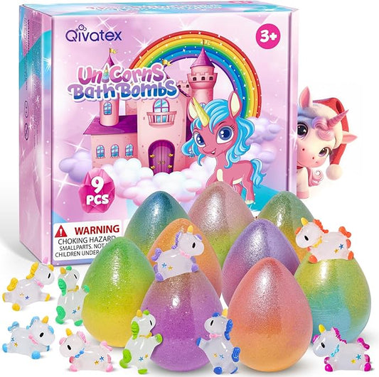 Unicorn Bath Bombs for Kids Girls with Toys Surprise Inside, Christmas Gifts Stocking Stuffers, Birthday Gifts Ideas Easter Gifts for Girls Easter Basket Stuffers Egg Fillers