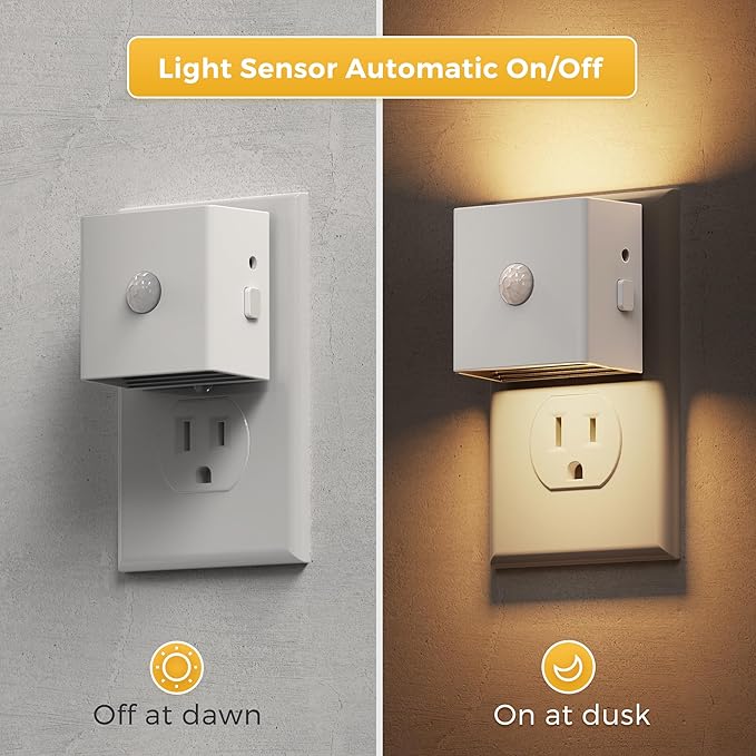 L LOHAS LED Night Light,Plug in Night Light with Motion Sensor and Dusk to Dawn Sensor,[2-Pack] Brightness Adjustable,3000K Soft White, Nightlight for Bathroom Hallway Kitchen