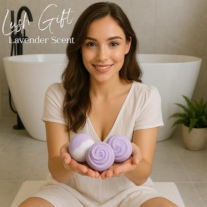 EvolutionUSA Lavender Dreams Bath Bombs for Women, 3 Organic Flower Bath Bombs, Soft Lavender Bath Fizz, Womens Bath Fizzers Gift, Lush Bath for Girls, Relaxing Bathbombs, Bath Balls