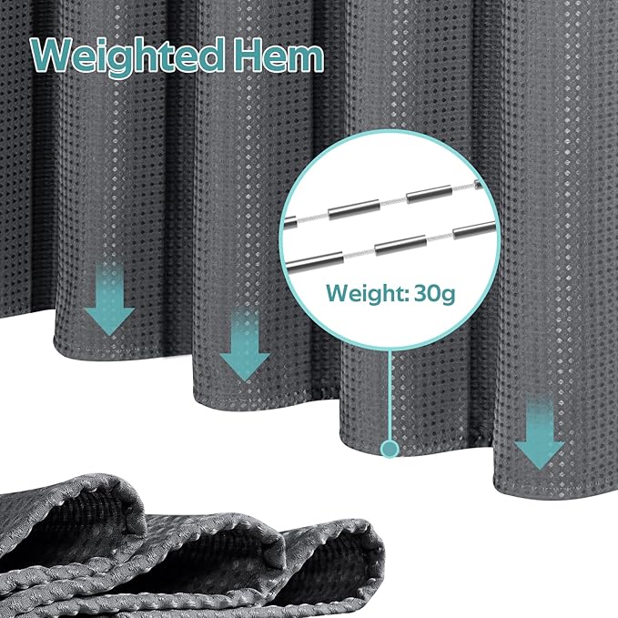 3 in 1 Shower Curtain Set, Waffle Shower Curtain and Liner Set with 12 Double Sided Shower Curtain Hooks, 258GSM Luxury Weighted Cloth Shower Curtains for Bathroom,72 W x 72 H,Graphite Gray