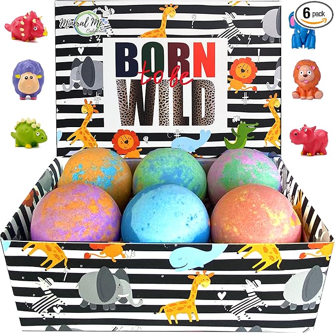 Bath Bombs for Kids with Surprise Inside - Organic Bath Fizzies with Toys Inside. All Natural, Gentle, and Kids Safe, Rainbow Spa Bath Fizz Balls, Birthday Gifts for Boys, Toddlers, Baby
