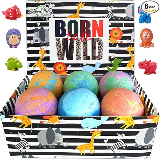 Bath Bombs for Kids with Surprise Inside - Organic Bath Fizzies with Toys Inside. All Natural, Gentle, and Kids Safe, Rainbow Spa Bath Fizz Balls, Birthday Gifts for Boys, Toddlers, Baby