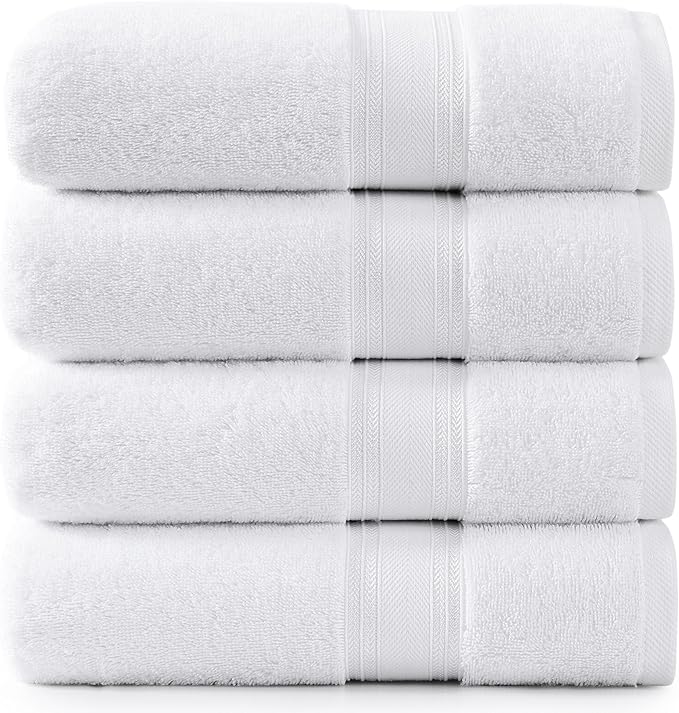 LANE LINEN 100% Cotton 4 Pack Bath Towels (30"x60") - Zero Twist, Cotton - Large Towels for Bathroom - Quick Drying, Highly Soft & Absorbent Shower Towel Set - Hotel & Spa Quality - White Towel Set