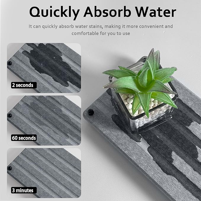 2 PCS Water Absorbing Stone Trays for Bathroom Counter, Fast-Drying Faucet Mat for Kitchen Sink, Diatomite Sink Caddy, Hand Soap Holder with Anti-Skid Feet(11" x 4.7" Gray)