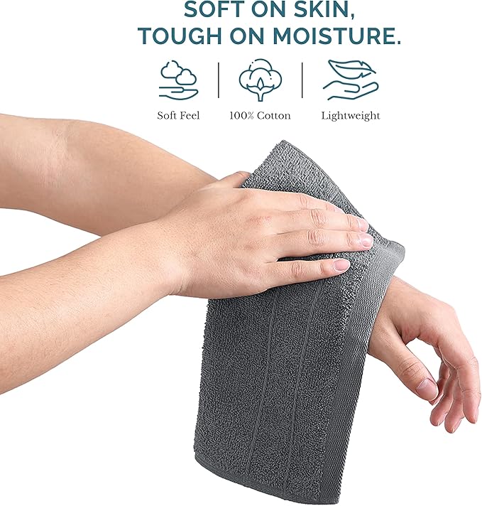 Casa Platino Wash Cloths Set of 12- Spa & Salon Quality - 100% Ring Spun Cotton Face Towels - Soft & Ultra Absorbent Washcloths for Body, Beauty, Home, Gym - Fingertip Towels - 13"x13", Cool Grey