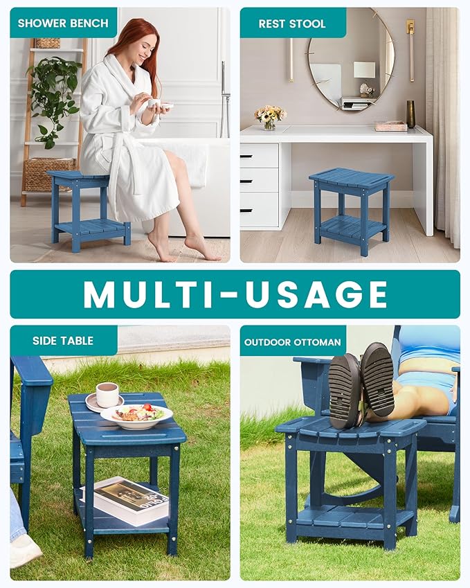 SERWALL Shower Bench, 18" Shower Stool for Inside Shower, HDPE Waterproof Shower Seats for Adults with Storage Shelf & Handles, 360 lbs Capacity- Blue