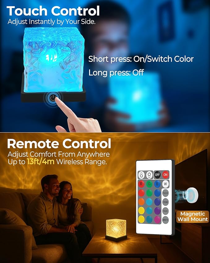 2-Pack Black Rechargeable Shower Lights, 16 Color Ocean Wave Projector Light Battery Powered, Shower Mood Lights Waterproof, Relaxing Bathtub Mood lighting, Water Ripple Lamp for Bath, Living Room