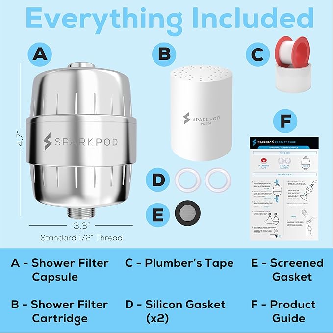 SparkPod 23 Stage Shower Head Filter for Dry Hair and Skin - High Output Universal Shower Filters to Remove Toxic Chemicals, Chlorine & Heavy Metals (Luxury Polished Chrome)