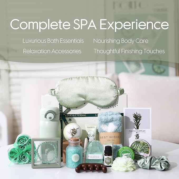Sea Team 16-Pack Relaxing SPA Gift Set for Women, Shower Kit with Bath Bomb, Bath Salt, Handmade Soap, Cream, Essential oil, Gift Box Included, Olive