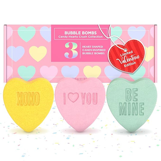 Candy Heart Bath Bombs for Women, Girls, & Teens (3 Pack) - Valentines Bath Bombs for Relaxing Bubble Bath - Moisturizing, Colorful & Scented, USA Made – Valentines Day Gifts for Her by Two Sisters