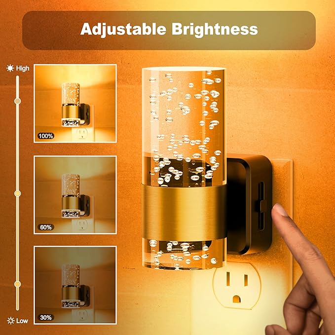 JandCase Night Light, Automatic Night Lights Plug into Wall, 2 Pack Dimmable LED Night Light with Adjustable Brightness, Night Lights Plug in with Auto Light Sensor, Amber for Bathroom Hallway Decor