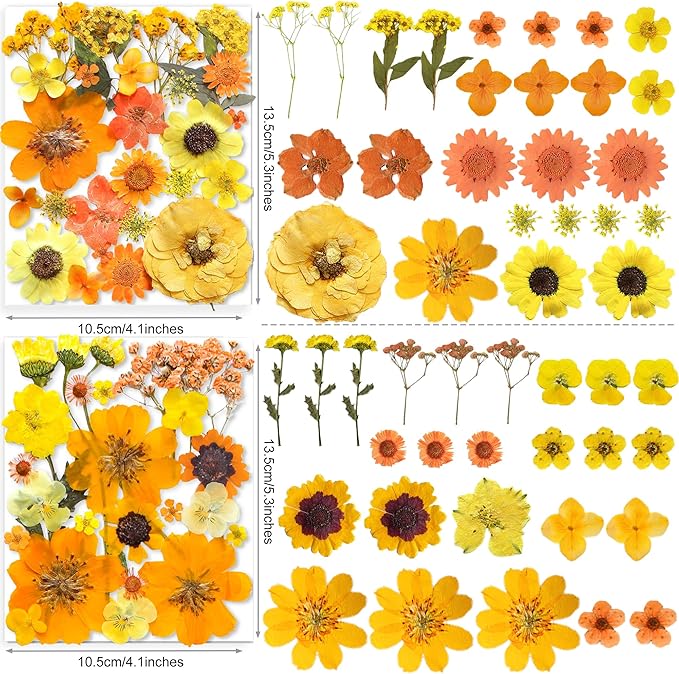 150PCS Yellow Dried Pressed Flowers for Resin - YouthBro Real Nature Flowers Herb Set for DIY Jewelry Candle Soap Vase Making Nail Card Scrapbook Art Craft Floral Decors