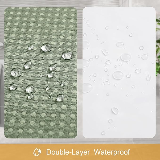 3 in 1 Long Shower Curtain Set-72 W x 78 H, Sage Green Waffle and PEVA Liner Set with 12 Stainless Steel Hooks, Waterproof Fabric for Bathroom