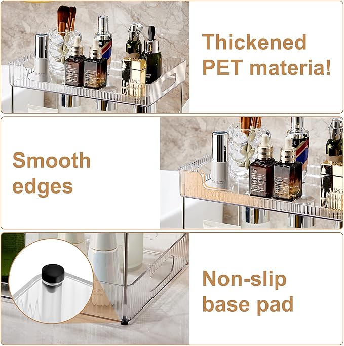 3-Tier Bathroom Counter Organizer, Multi-Purpose Cosmetics Skincare Shelf, Fits A4 Size Makeup Organizer for Office and Vanity Tray, Countertop Storage Solution for Kitchen,Bath.(Clear)