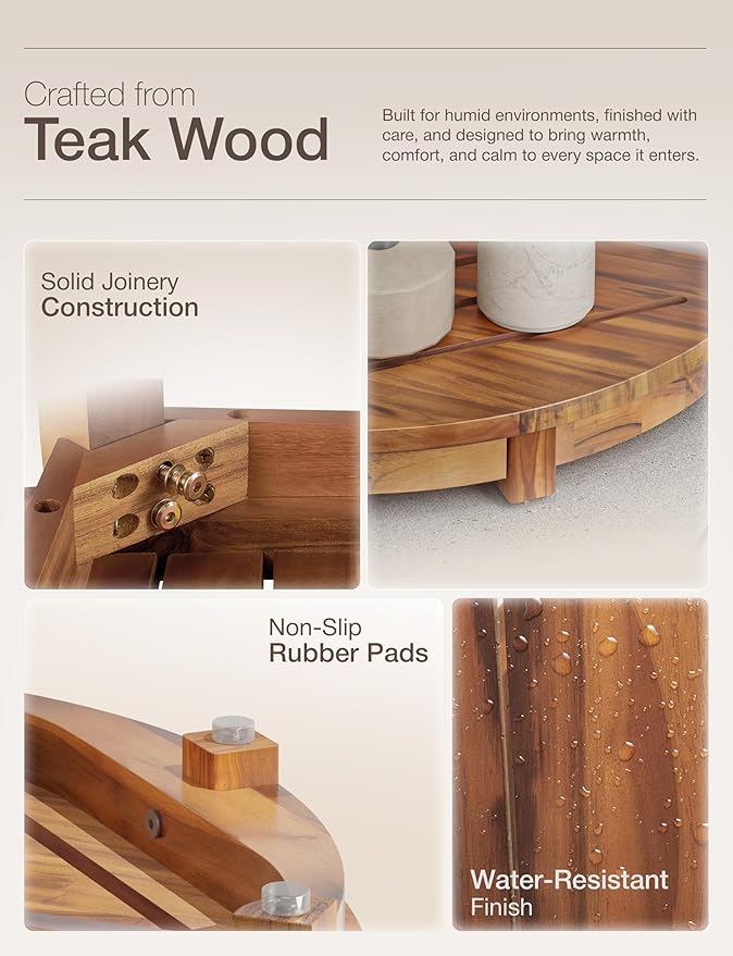 HOLANA 18" Teak Corner Shower Stool for Inside Shower – Teak Corner Shower Bench with Storage Shelf – Shower Foot Rest and Shower Stool for Shaving Legs – Compact Teak Shower Stool for Indoor Use