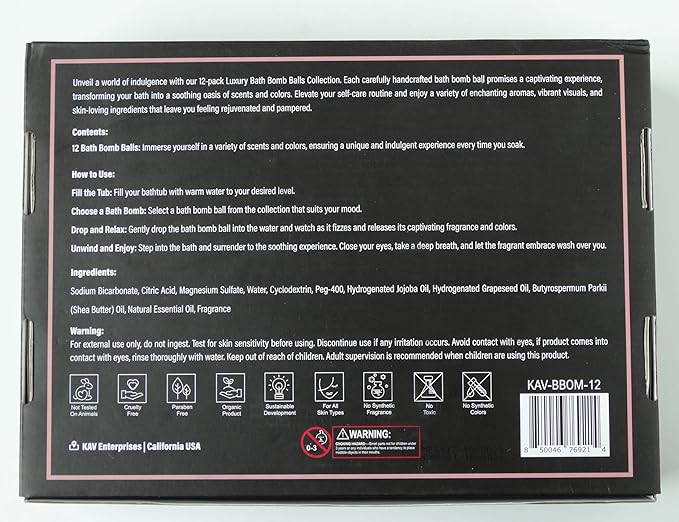 KAV Bath Bombs for Women — Natural Geode Bathbombs for Girls, Tweens | Set of 12 Organic Bath Bomb Giftset with Various Scents and Colors, Moisturizing Spa Fizzies — Essential Oil Infused Gift-Ready