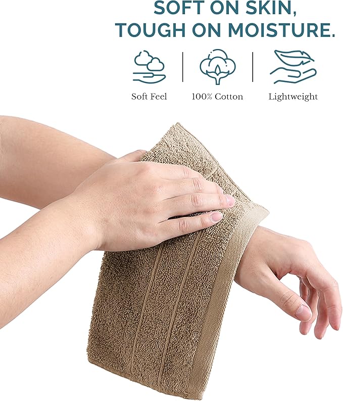 Casa Platino Washcloths 6 Pack - Spa & Salon Quality - 100% Ring Spun Mercerized Cotton Face Towels - Very Soft & Absorbent Wash Cloths for Body, Beauty, Home, Gym - Fingertip Towels - 13"x13", Taupe