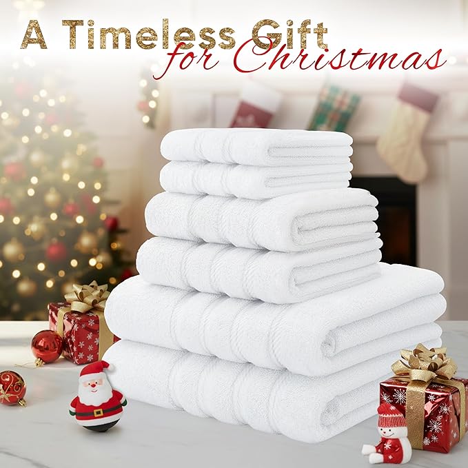 American Soft Linen Luxury 6 Piece Towel Set, 2 Bath Towels 2 Hand Towel 2 Washcloths, 600 GSM 100% Cotton Turkish Towels for Bathroom, White Towel Sets
