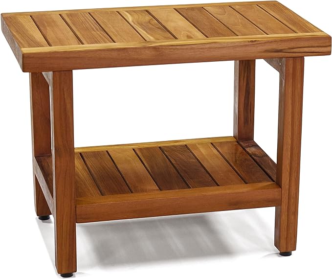 AquaTeak The Original 24" Spa Teak Shower Bench with Shelf