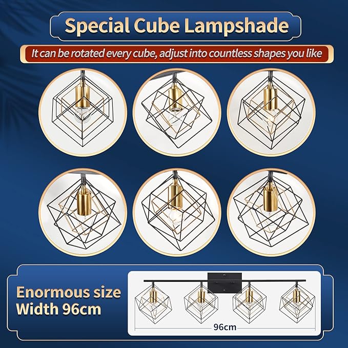 4 Light Vanity Light for Bathroom,Bathroom Light Fixtures Over Mirror with Rotatable 4 Cube Shades, Modern Wall Mounted Lights Matte Black,Industrial Black Vanity Light for Hallway Living Room