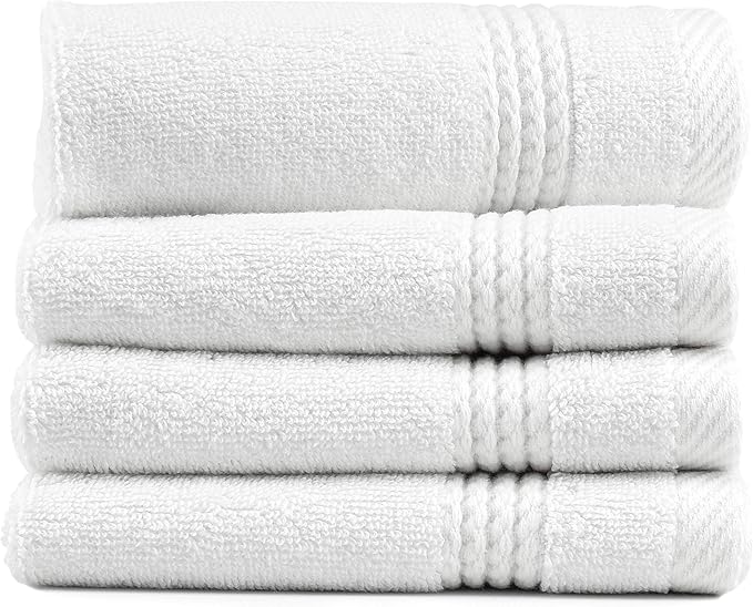 EastNBlue Lara 100% Turkish Cotton Washcloths 4 Pack, Extra Soft & Absorbent Wash Cloths for Face & Body (12" x 12"), Terry Cloth, Small Hand Towels for Bathroom, White