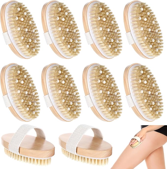 10 Pcs Dry Brushing Body Brush Exfoliating Brush with Massage Nodule Dry Skin Body Scrubber for Shower Bath Back Circulation Improvement Dead Skin Remove Beauty Exfoliator (4.92 x 2.56 Inches)