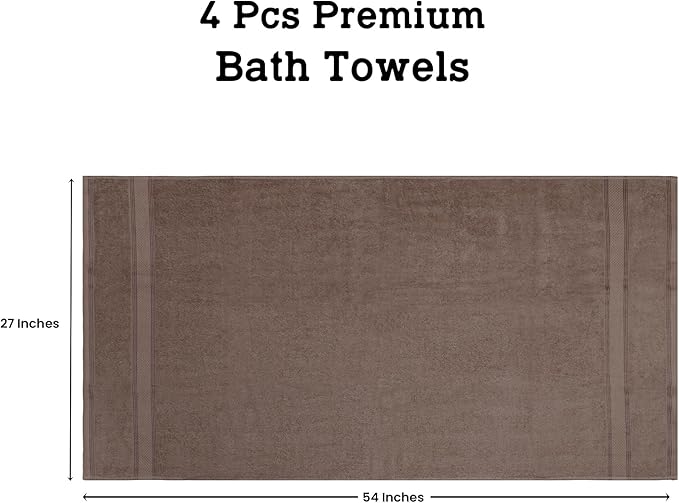 Casa Lino Brown Bath Towels Set of 4 (54" x 27") - Large Bathroom Towel Set - 100% Cotton Towels for Bathroom - Highly Absorbent & Quick Dry Bath Towel Multipack - New Apartment Essentials