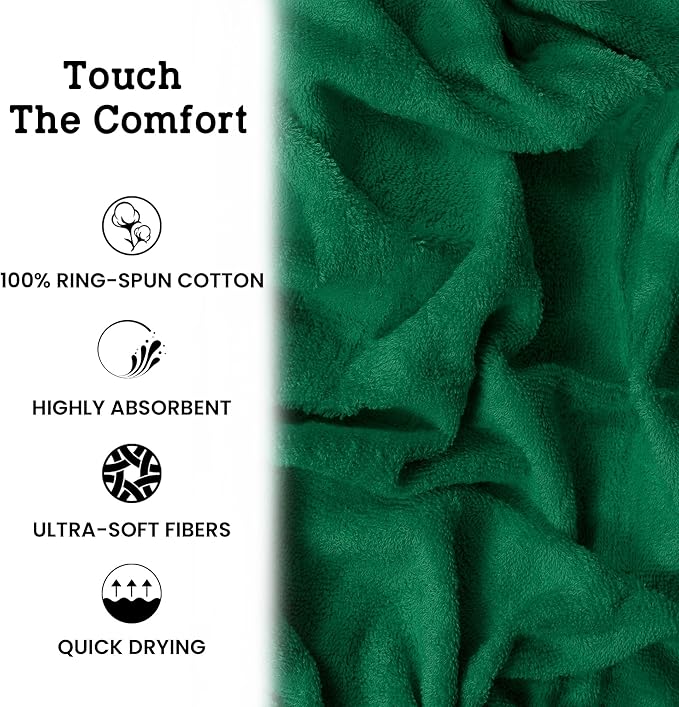 Casa Lino Green Bath Towels Set of 4 (54" x 27") - Large Bathroom Towel Set - 100% Cotton Towels for Bathroom - Highly Absorbent & Quick Dry Bath Towel Multipack - New Apartment Essentials