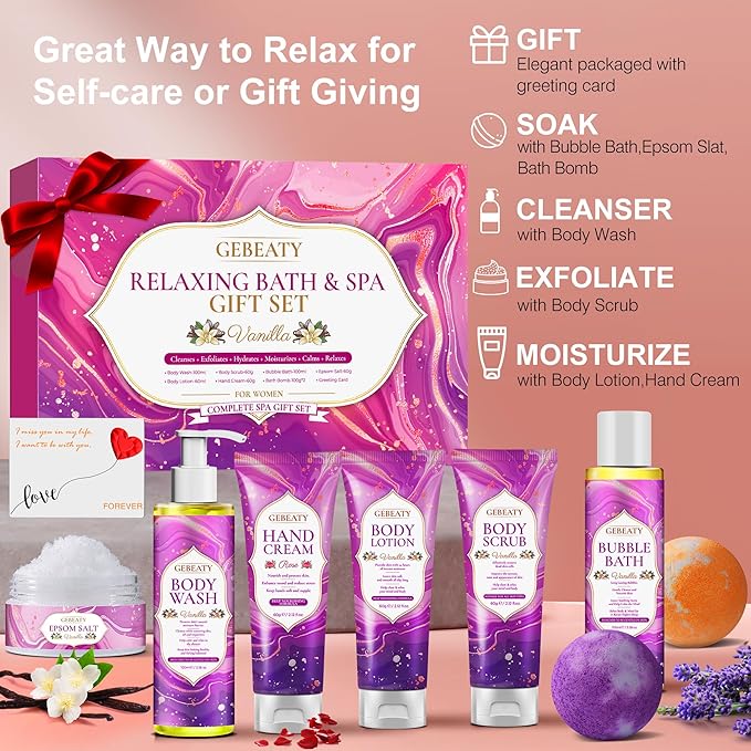 Spa Gifts for Women -Stress Relief Relaxing Body Wash & Bath Set,Christmas Gift for Mom Wife Her Sister Birthday Gifts,Unique Self Care Womens Gift Xams Stocking Stuffer Secret Santa Gifts for Women