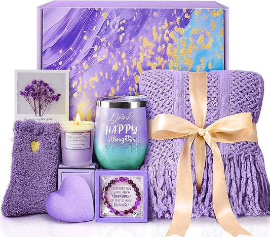 Christmas Gifts for Women Mom Daughter Her Wife Girlfriend Best Friend - Unique Birthday Valentines Mothers Day Gifts - Lavender Self Care Get Well Soon Gifts, Spa Gift Baskets w/Blanket Care Package
