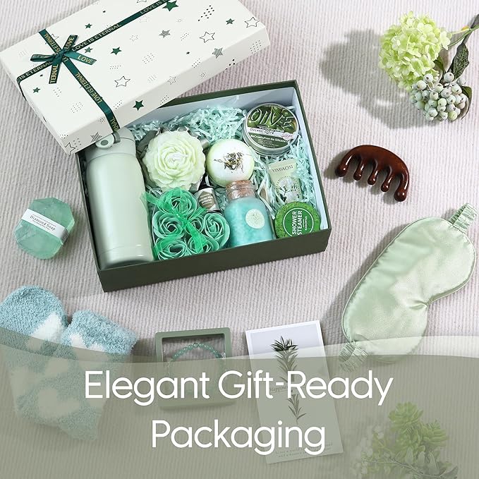 Sea Team 16-Pack Relaxing SPA Gift Set for Women, Shower Kit with Bath Bomb, Bath Salt, Handmade Soap, Cream, Essential oil, Gift Box Included, Olive
