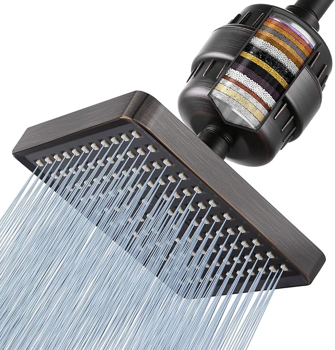 Voolan Filtered Shower Head - 20 Stage Luxury Rain Shower Filter For Hard Water for Remove Chlorine and Harmful Substances - 6" Square High Pressure Rainfall Showerhead (Oil Rubbed Bronze)
