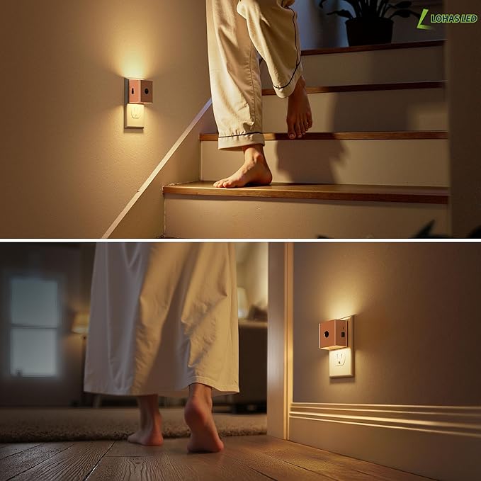 L LOHAS LED Night Light,Plug in Night Light with Motion Sensor and Dusk to Dawn Sensor, Brightness Adjustable,3000K Soft White, Rose Gold Nightlight for Bathroom Hallway Kitchen