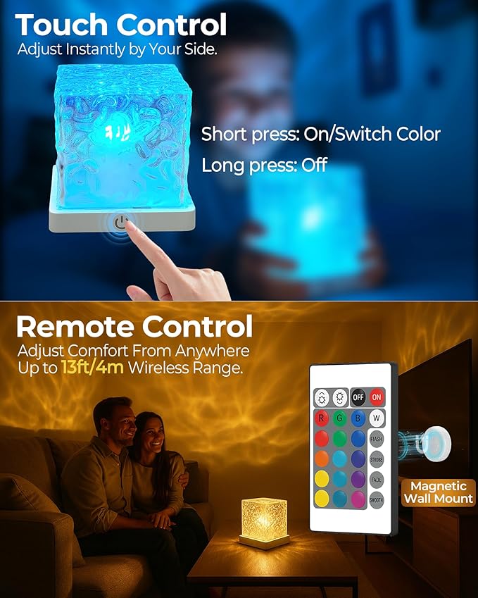 2-Pack Rechargeable Shower Lights, 16 Color Ocean Wave Projector Light Cordless, Waterproof Shower Mood Lighting with Remote, Spa-Like Relaxing Water Ripple Projector Light for Bathroom Bedroom