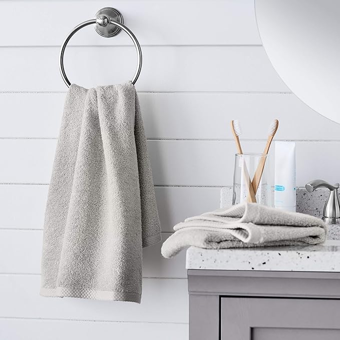 Amazon Basics 100% Cotton Quick-Dry Hand Towel, 8-Pack, Platinum, 28" x 16"