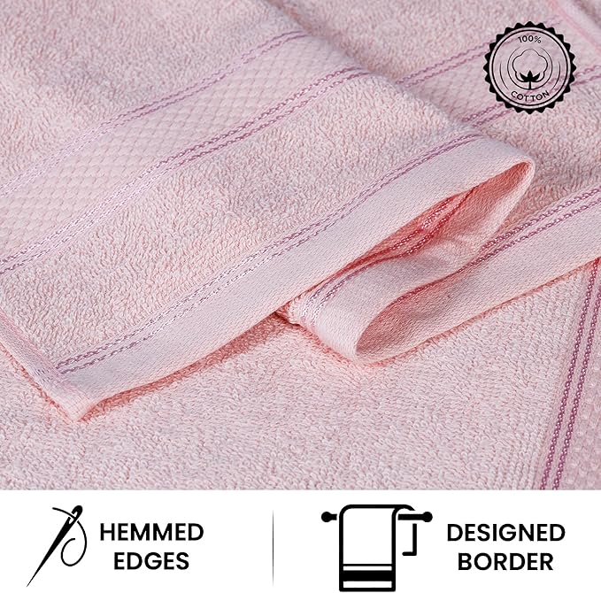 Casa Lino Blush Pink Bath Towels Set of 4 (54" x 27") - Large Bathroom Towel Set - 100% Cotton Towels for Bathroom - Highly Absorbent & Quick Dry Bath Towel Multipack - New Apartment Essentials