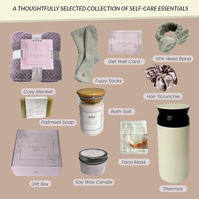 Self Care Gifts for Women 11 Piece, Womens Get Well Gifts for Mom Girlfriend Wife Daughter, Women’s Spa Gifts Baskets With Bath Salts, Oatmeal Soap, Blanket, Encouraging Inspirational Gift Basket, Lav