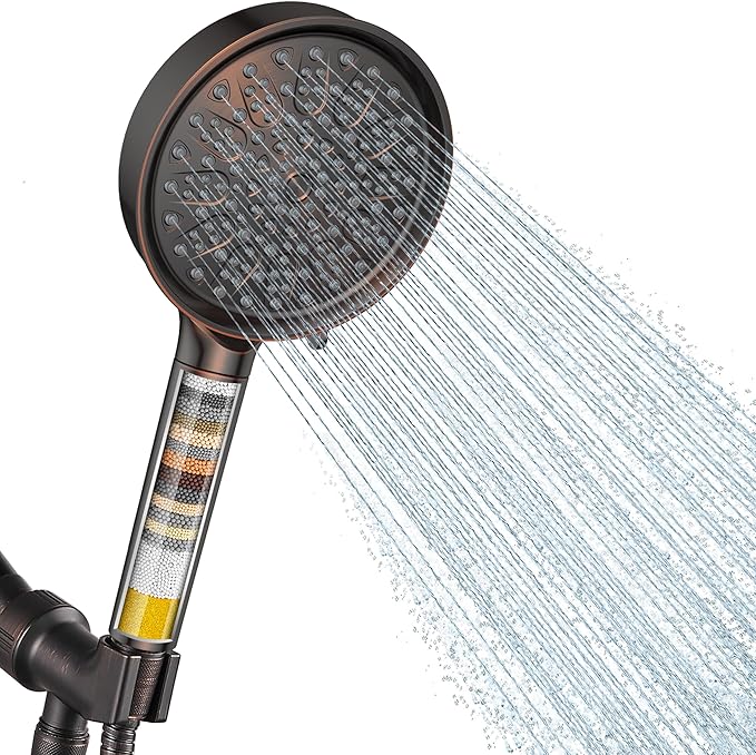 Cobbe Filtered Shower Head with Handheld, High Pressure 6 Spray Mode Showerhead with Filters, Water Softener Filters Beads for Hard Water - Remove Chlorine - Reduces Dry Itchy Skin, Oil Rubbed Bronze