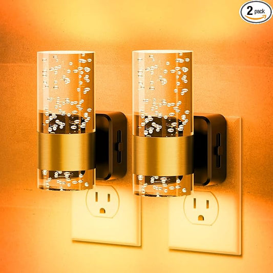 JandCase Night Light, Automatic Night Lights Plug into Wall, 2 Pack Dimmable LED Night Light with Adjustable Brightness, Night Lights Plug in with Auto Light Sensor, Amber for Bathroom Hallway Decor