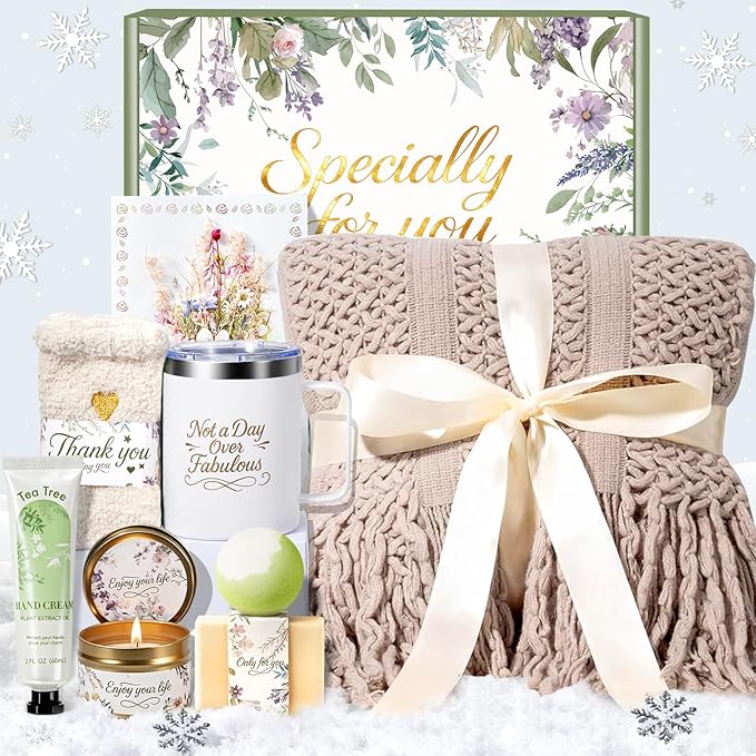 Get Well Soon Gifts for Women, Self Care Gift Baskets, Christmas Birthday Gifts for Women Spa Care Package, Thinking of You Sympathy Gift Box for Mom, Her, Friend, Sister, Wife (Khaki)