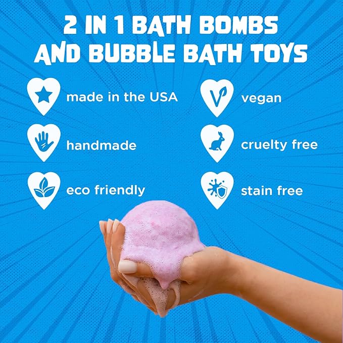 Poke Monster Bath Bomb for Kids with Surprise Toys Inside (Gift Set) - Large Bubble Bath Bombs for Boys & Girls - Skin-Safe, Made in USA, Birthday Gift & Stocking Stuffers for Kids by Two Sisters