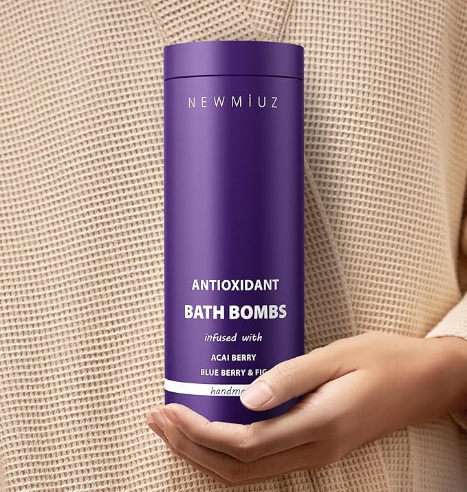 Natural Bath Bombs Skin Nourishing Detox Moisturize Antioxidant Acai Blueberry Luxury Fizzing Spa Bubble Bath Gift Set for Sensitive Skin Stress Relief Relaxation Gift Birthday Christmas