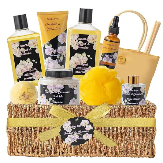 christmas gift bath basket, Bath and Body Gift Basket Orchid & Jasmine Spa Gift Baskets for Women Fragrant Body Lotions, Christmas Gifts for Women, Home Spa Gift Basket, Bath Kit Cosmetic bag Sets