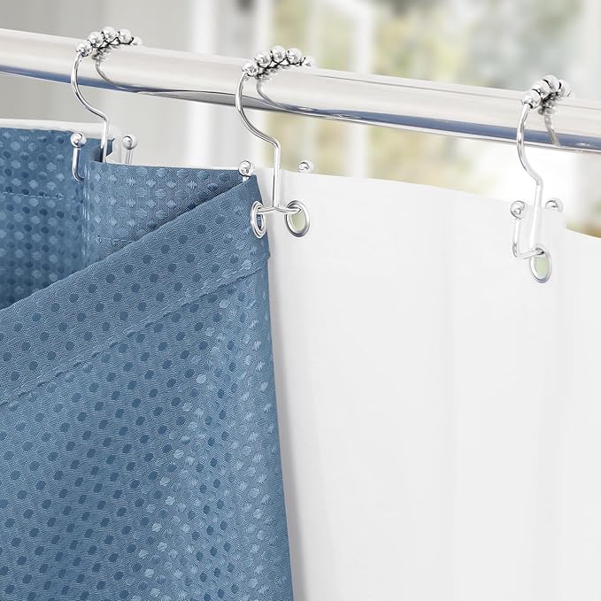 3 in 1 Stall Half Size Moonlight Blue Shower Curtain Set-36 W x 72 H, Modern Waffle Waterproof Fabric and PEVA Liner Set with Stainless Steel Hooks