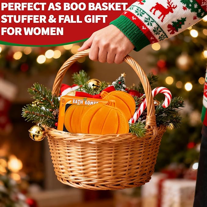 Bath Bombs Christmas Gifts for Women & Men Pumpkin Spice - Stocking Stuffers for Teen Girls Giftable Packaging, Natural Organic Relaxing, Vanilla/Coffee/Cinnamon/Nutneg Scent, White Elephant Gifts