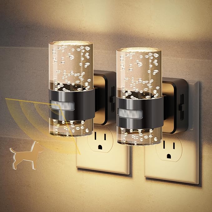 JandCase Motion Sensor Night Light, Night Lights Plug Into Wall, 2 Pack 3000k LED Dimmable Night-Lights With Adjustable Brightness, 0-100Lm, Motion Activated Nightlight For Bathroom, Hallway, Bedroom