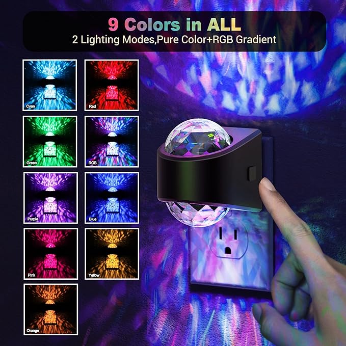 JandCase Night Lights Plug into Wall,2 Pack Star Projector RGB Night Light with 9 Color Change, Automatic Galaxy Nightlight Plug in with Light Sensor for Bathroom Hallway Room Decor